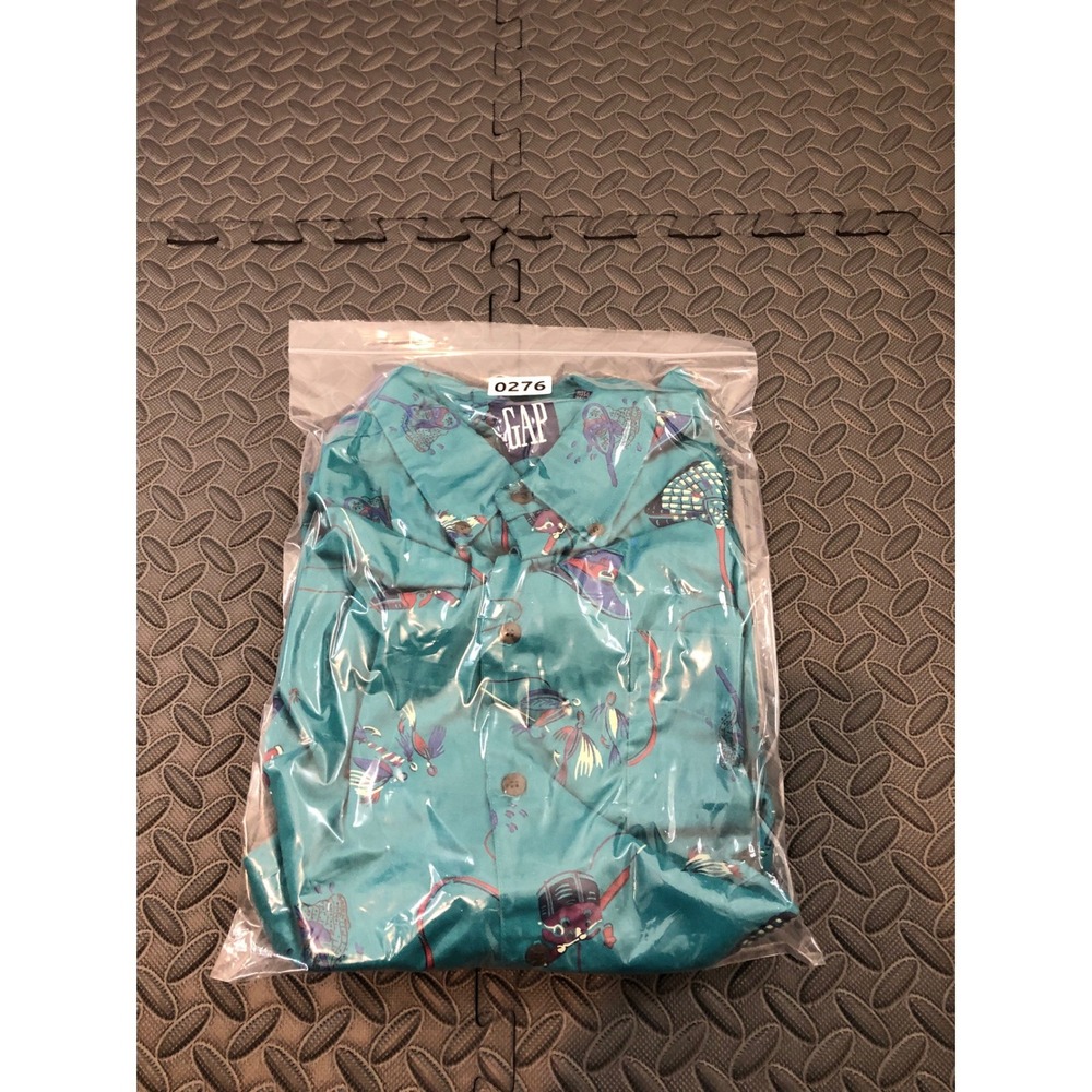 Gap Button Down Shirt‎ Mens XL Teal Vintage Fly Fishing Print Cotton Long Sleeve - Picture 9 of 9